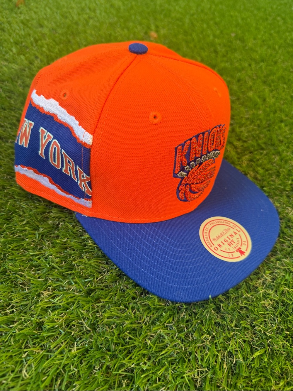 New York Knicks Orange & Blue Snapback Hat Rhinestone Bling Cap